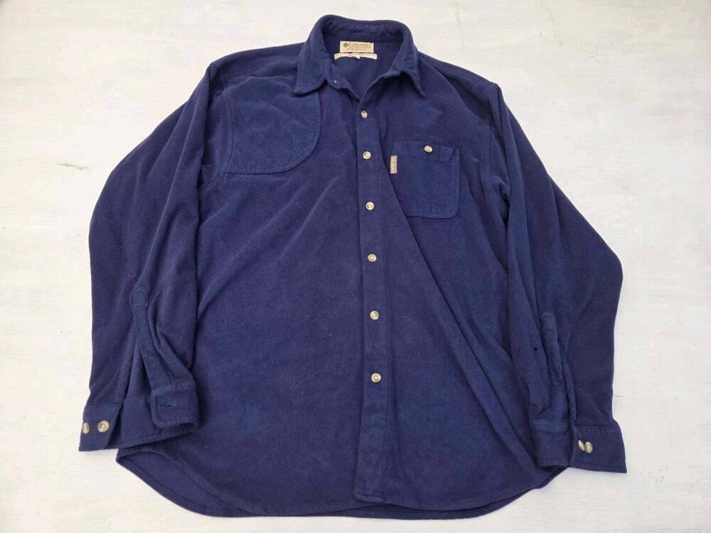 Vtg Columbia Fleece Shirt Jacket Mens L Blue Button Front Long Sleeve Outdoor